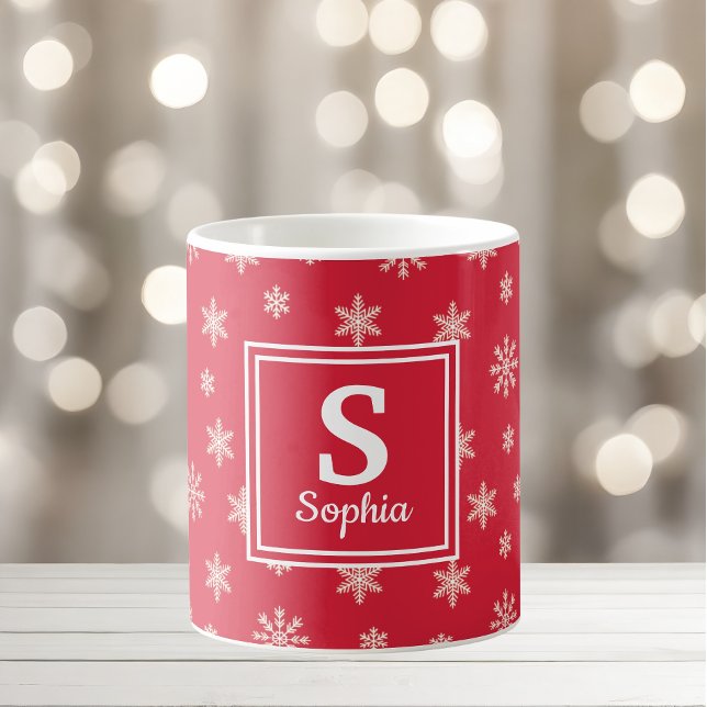Weihnachtsschneeflocken Rote Monogramm Kaffeetasse (Von Creator hochgeladen)