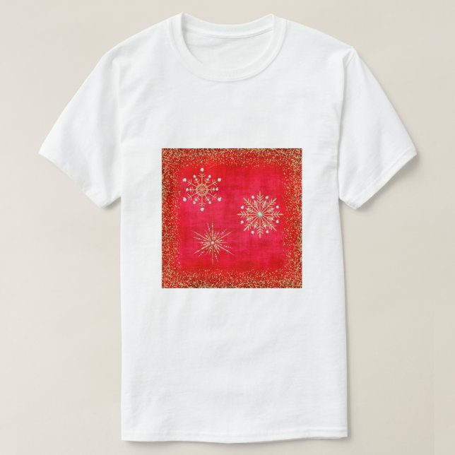 Weihnachtsschneeflocken Roter Glitzer T-Shirt (Design vorne)