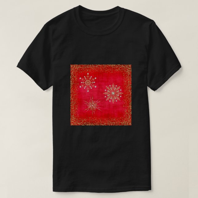 Weihnachtsschneeflocken Roter Glitzer T-Shirt (Design vorne)