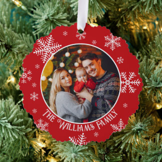 Weihnachtsschneeflocken Rotes Foto Ornament Karte