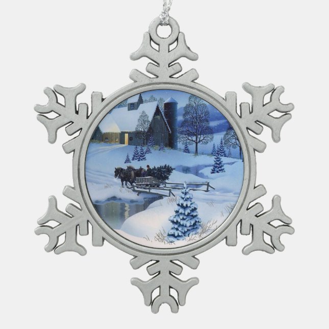 Weihnachtsschneeflocken Schneeflocken Zinn-Ornament (Vorderseite)