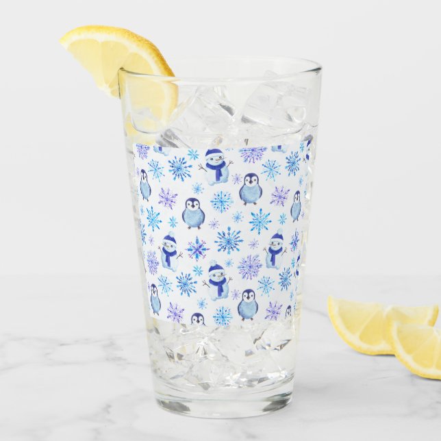 Weihnachtsschneeflocken, Schneemänner und Pinguine Glas (Vorderseite Ice)