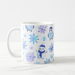 Weihnachtsschneeflocken, Schneemänner und Pinguine Kaffeetasse