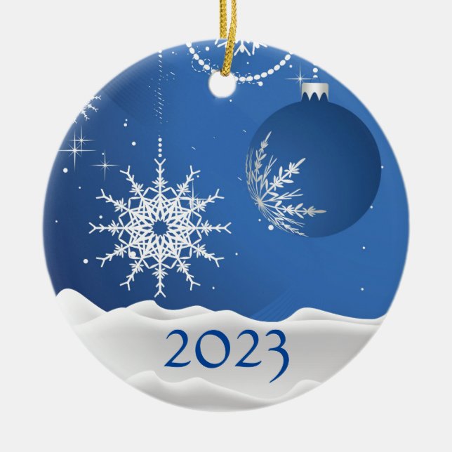 Weihnachtsschneeflocken Schneezauber 2023 Name hin Keramik Ornament (Vorne)