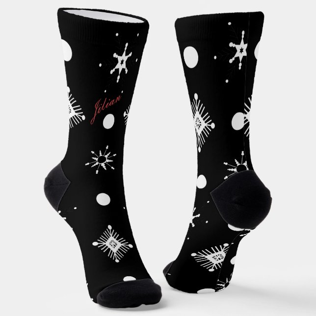 Weihnachtsschneeflocken Schwarz-weißer Skriptname  Socken (Gewinkelt)