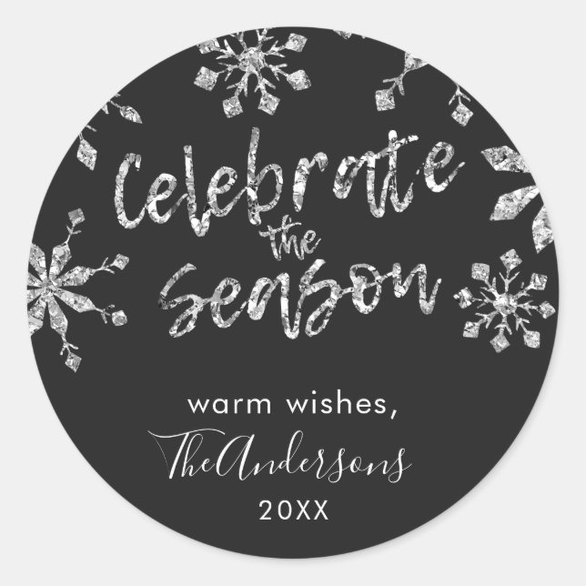 Weihnachtsschneeflocken Silver Glitzer Gefallen Ta Runder Aufkleber (Vorderseite)