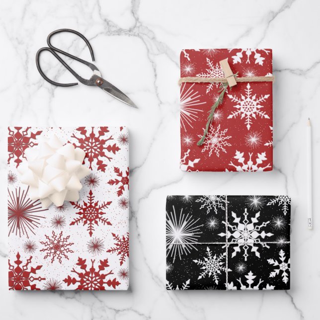 Weihnachtsschneeflocken und Glitzern wrapping Geschenkpapier Set (Vorderseite)