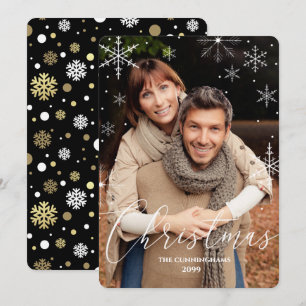 Weihnachtsschneeflocken und Typografie-Foto Feiertagskarte