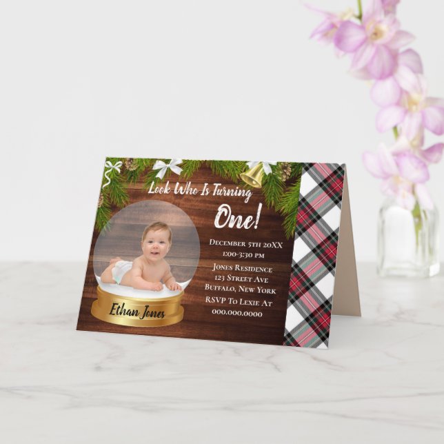 Weihnachtsschneeglobe Foto 1. Geburtstag Party Karte (Orchidee)