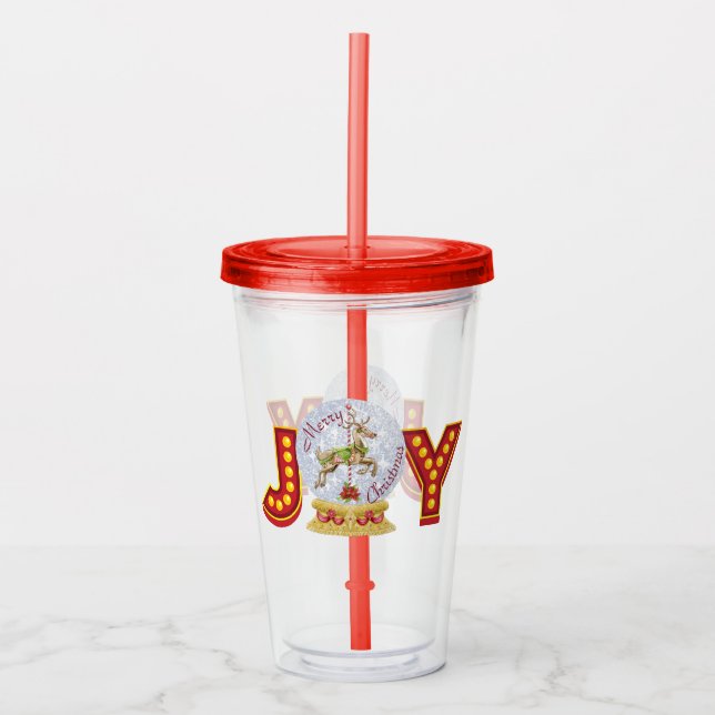 Weihnachtsschneeglobe Rentierschneeflocken Acryltrinkbecher (Vorderseite)