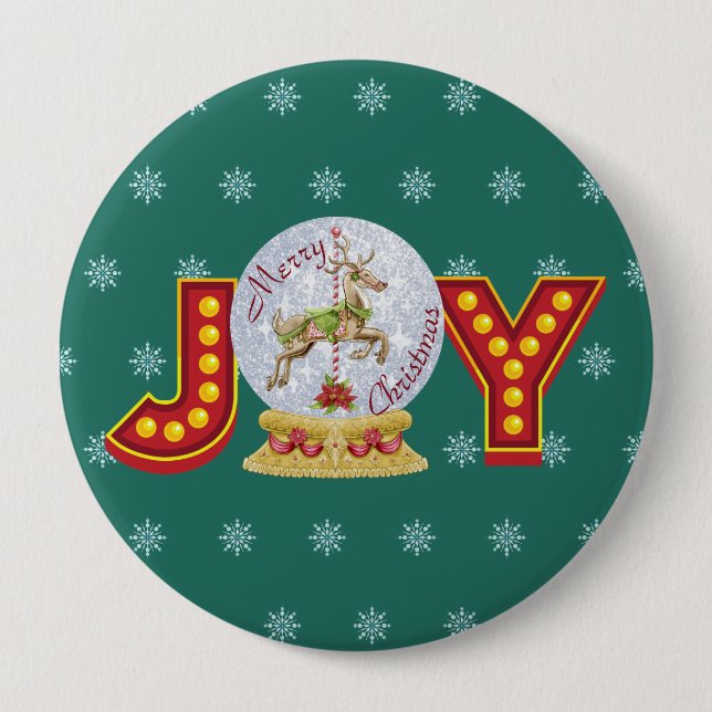 Weihnachtsschneeglobe Rentierschneeflocken Button (Vorderseite)