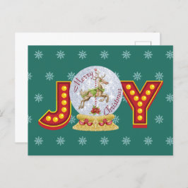 Weihnachtsschneeglobe Rentierschneeflocken Feiertagspostkarte