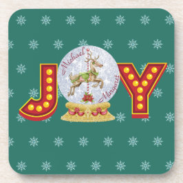 Weihnachtsschneeglobe Rentierschneeflocken Getränkeuntersetzer