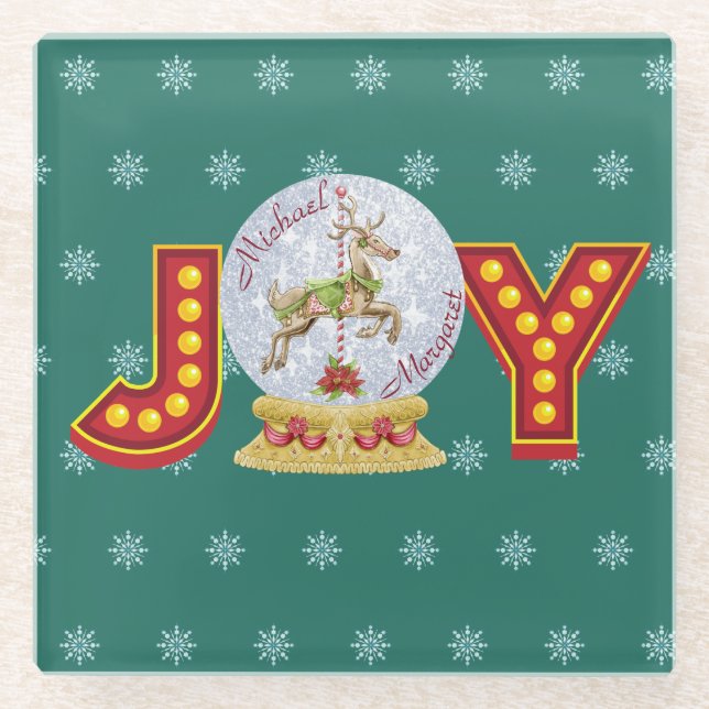 Weihnachtsschneeglobe Rentierschneeflocken Glasuntersetzer (Vorderseite)