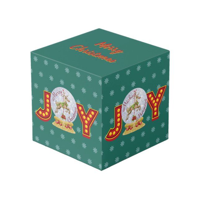 Weihnachtsschneeglobe Rentierschneeflocken Würfel (Vorderseite Schrägansicht)