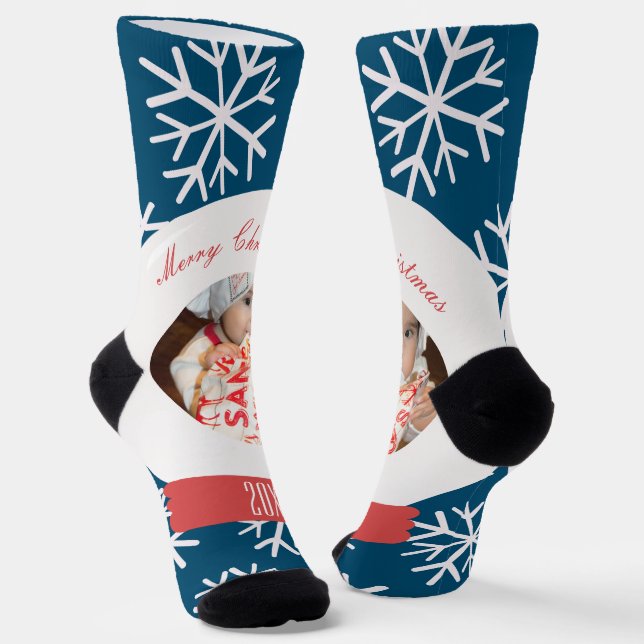 Weihnachtsschneeglobe Schneeflocken Foto Socken (Gewinkelt)