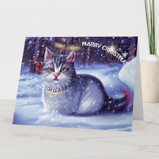 Weihnachtsschneekatze Karte (Vorderseite)