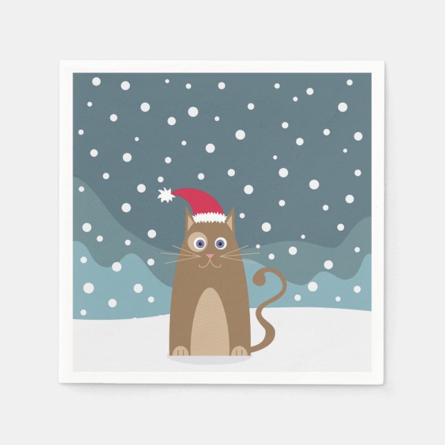 Weihnachtsschneekatze Serviette (Vorderseite)