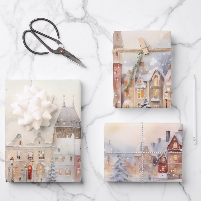 Weihnachtsschneelandschaft Geschenkpapier Set (Vorderseite)