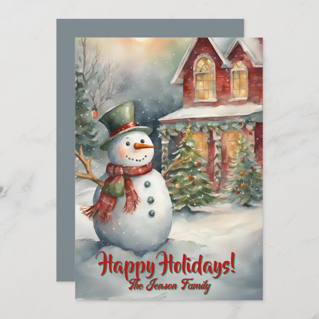 Weihnachtsschneemann3, Happy Holidays, Weihnachtsk Einladung (Vorne/Hinten)