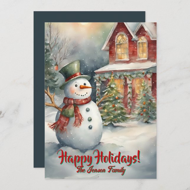 Weihnachtsschneemann3, Happy Holidays, Weihnachtsk Einladung (Vorne/Hinten)