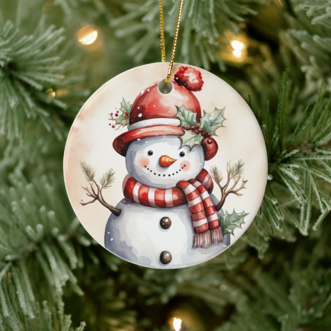 Weihnachtsschneemann Aquarellsnowman Keramik Ornament (Baum)