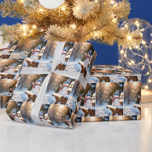 Weihnachtsschneemann auf einer Parkbank Geschenkpapier