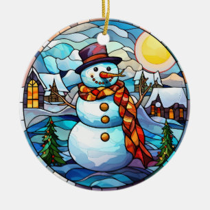 Weihnachtsschneemann Buntglas-Stil Keramik Ornament