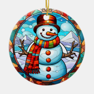 Weihnachtsschneemann Buntglas-Stil Keramik Ornament