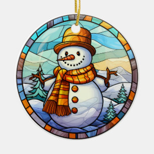 Weihnachtsschneemann Buntglas-Stil Keramik Ornament