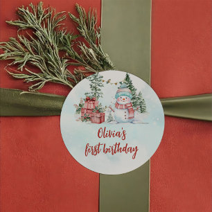 Weihnachtsschneemann Erster Geburtstag Runder Aufkleber