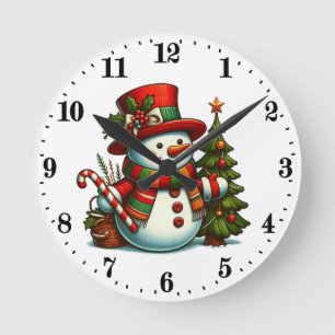 Weihnachtsschneemann Feiertag Runde Wanduhr