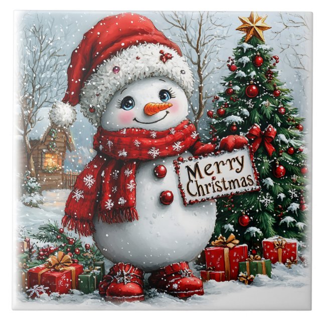 Weihnachtsschneemann Fliese (Vorderseite)
