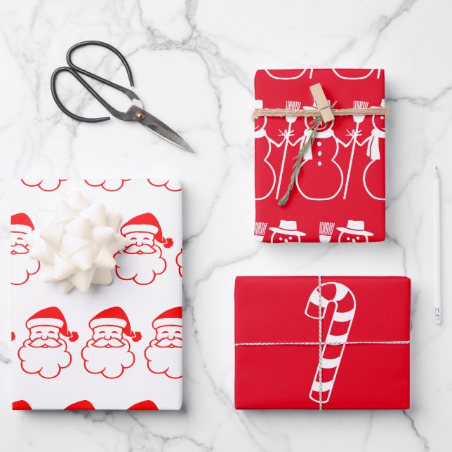 Weihnachtsschneemann-Geschenk Wrap-Flachblatt-Set  Geschenkpapier Set (Vorderseite)