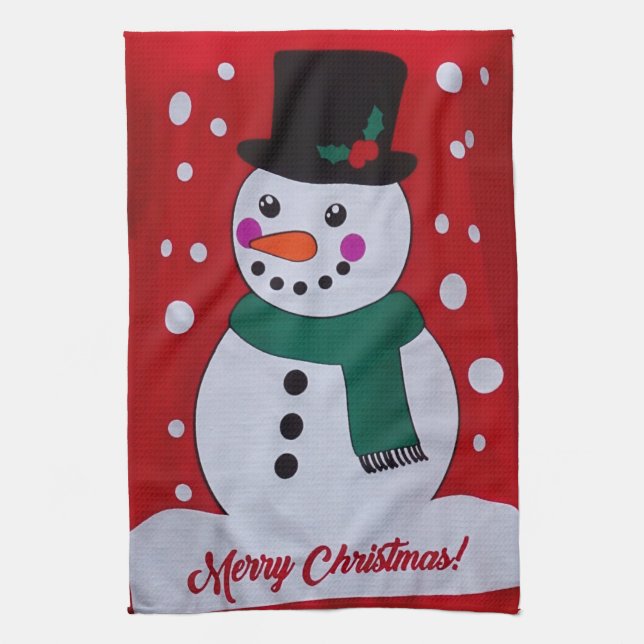 Weihnachtsschneemann Geschirrtuch (Vertikal)