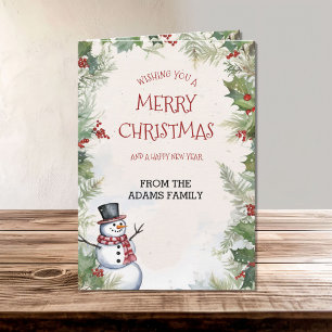 Weihnachtsschneemann Holly Fir und Schneeszene Karte