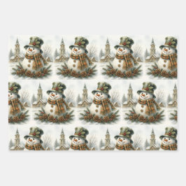 Weihnachtsschneemann im Vintage-Stil Geschenkpapier Set