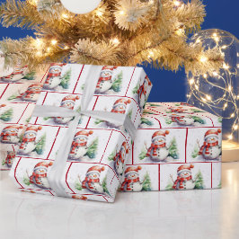 Weihnachtsschneemann im Wasser in Schneeflocken Geschenkpapier