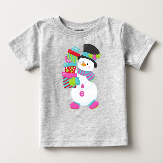 Weihnachtsschneemann, Karottennase, Geschenke, Ges Baby T-shirt (Vorderseite)