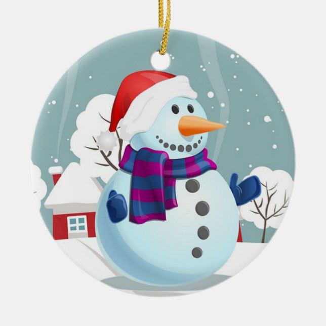 Weihnachtsschneemann Keramik Ornament (Vorne)