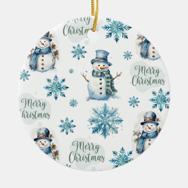 Weihnachtsschneemann Keramik Ornament (Vorne)