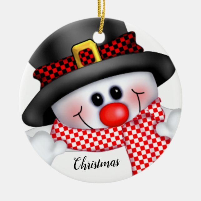 Weihnachtsschneemann Keramik Ornament (Vorne)