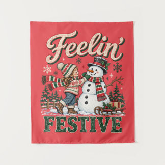 Weihnachtsschneemann Kinder fühlen festlich Wandteppich