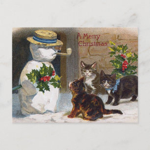 Weihnachtsschneemann & Kittens Card Feiertagspostkarte