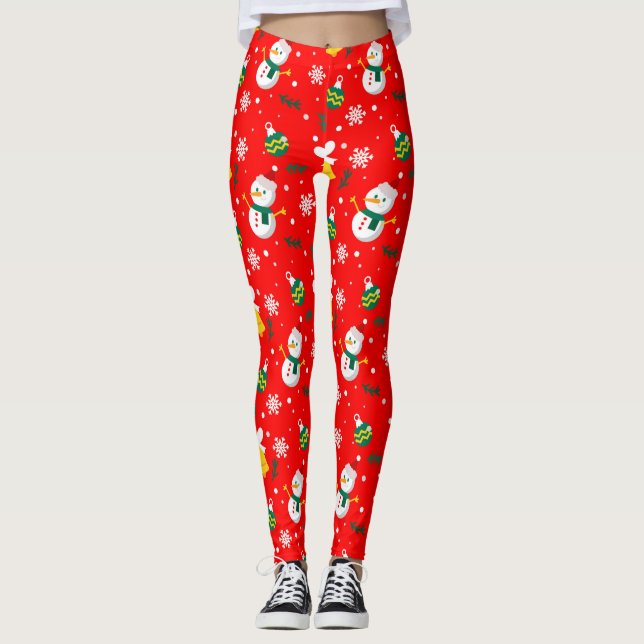 Weihnachtsschneemann, Männer Frauen & Kinder, Weih Leggings (Vorderseite)