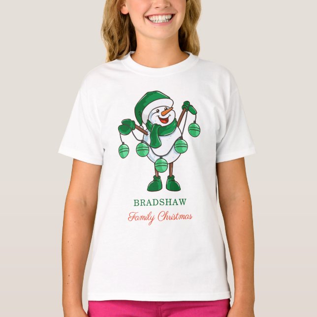 Weihnachtsschneemann mit Baubles Familie Matching T-Shirt (Vorderseite)