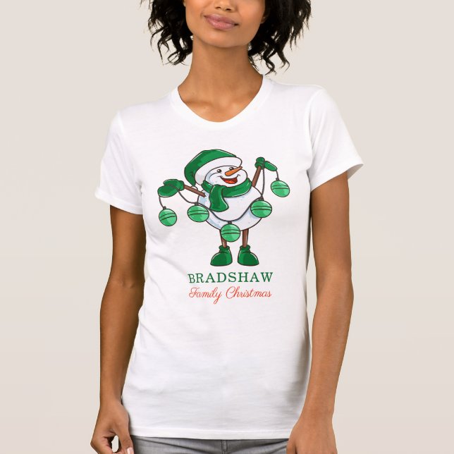 Weihnachtsschneemann mit Baubles Familie Matching T-Shirt (Vorderseite)