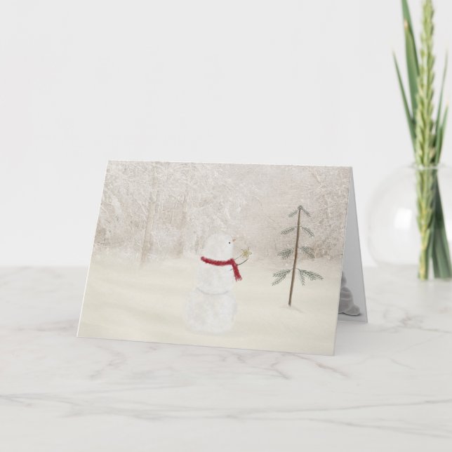Weihnachtsschneemann mit Goldstar Feiertagskarte (Vorderseite)