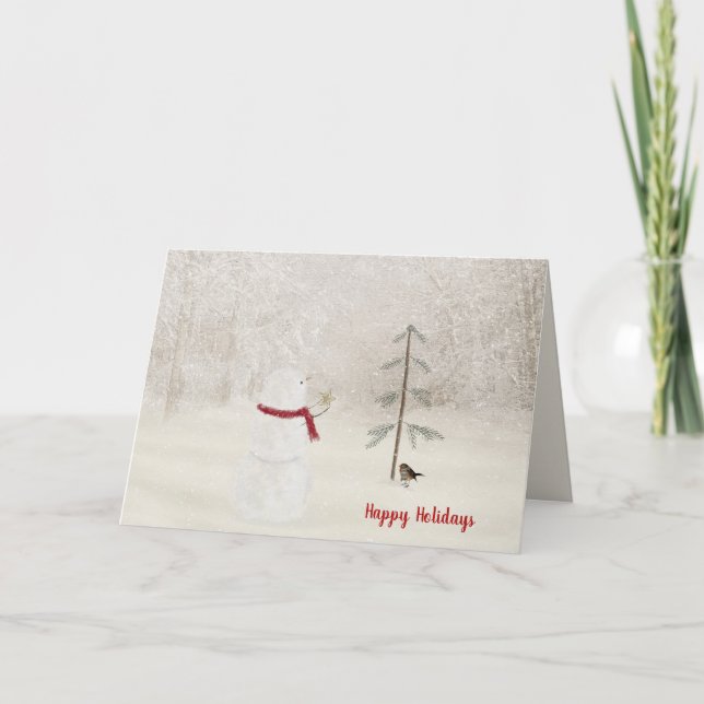 Weihnachtsschneemann mit Goldstar im Schnee Dankeskarte (Vorderseite)