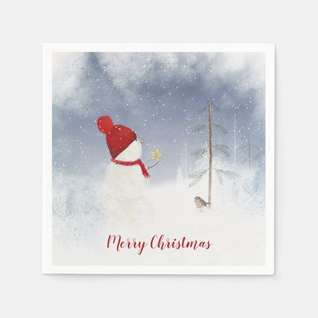 Weihnachtsschneemann mit Goldstar Serviette (Vorderseite)
